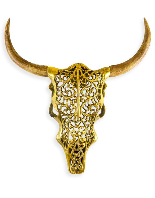 Wall Mounted Tribal Skull - Antiqued Gold Effect