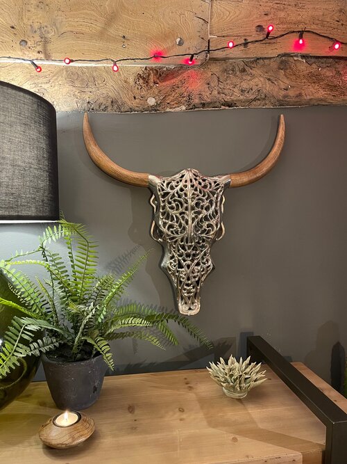 Wall Mounted Tribal Skull Silver Effect