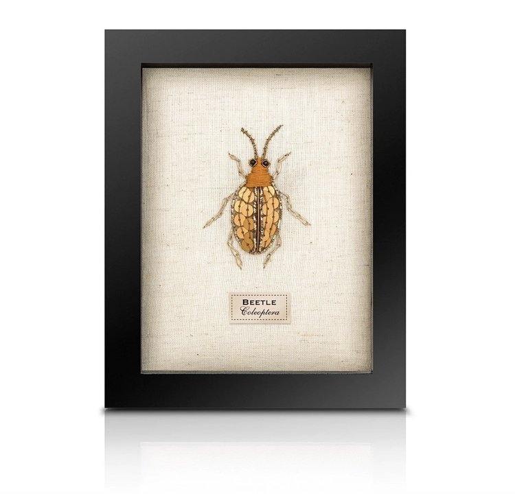 Framed Hand Embroidered Beaded Spotty Beetle