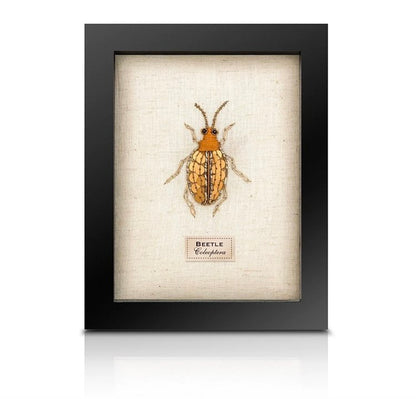 Framed Hand Embroidered Beaded Spotty Beetle
