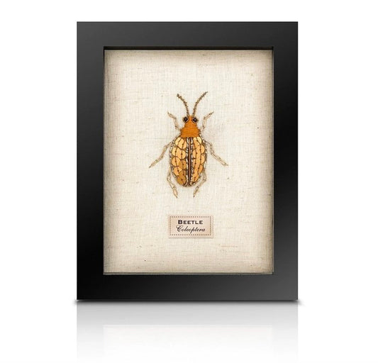 Framed Hand Embroidered Beaded Spotty Beetle