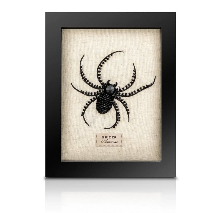 Framed Hand Embroidered Beaded Spider