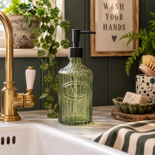 Green Ridged Glass Soap Dispenser - Large