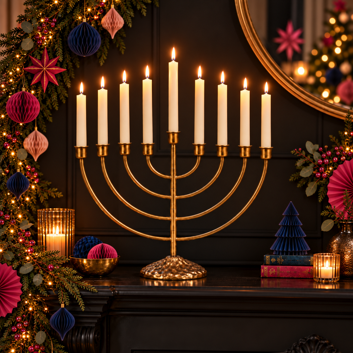 Menorah Bronze Effect Candle Holder
