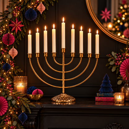 Menorah Bronze Effect Candle Holder
