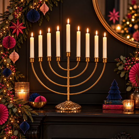 Menorah Bronze Effect Candle Holder