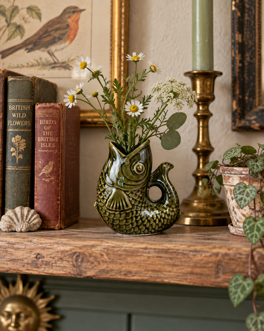 Dark Green Fish Vase - 14.7cm