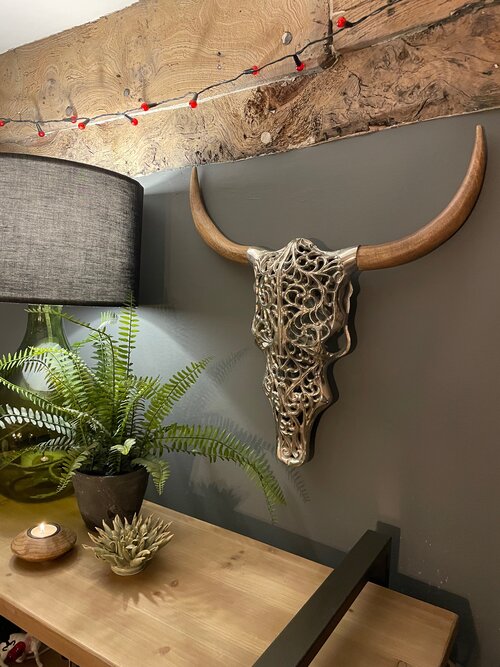 Wall Mounted Tribal Skull Silver Effect