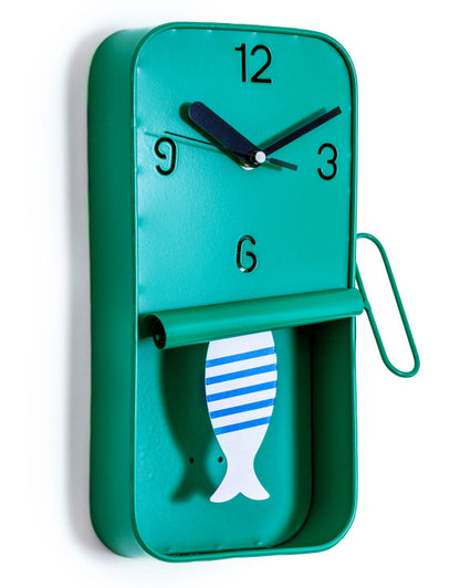 Teal With Blue/White Sardine Clock