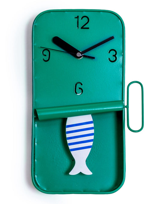 Teal With Blue/White Sardine Clock