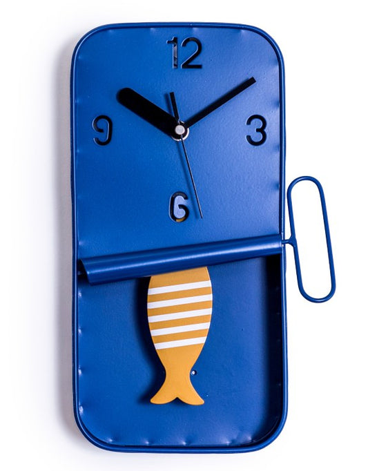 Navy Blue With Yellow/White Sardine Clock