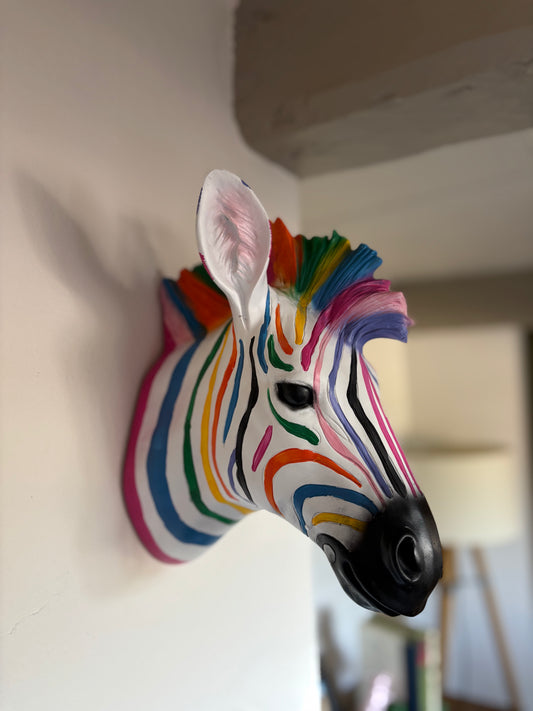 Wall Mounted Head - Rainbow Zebra