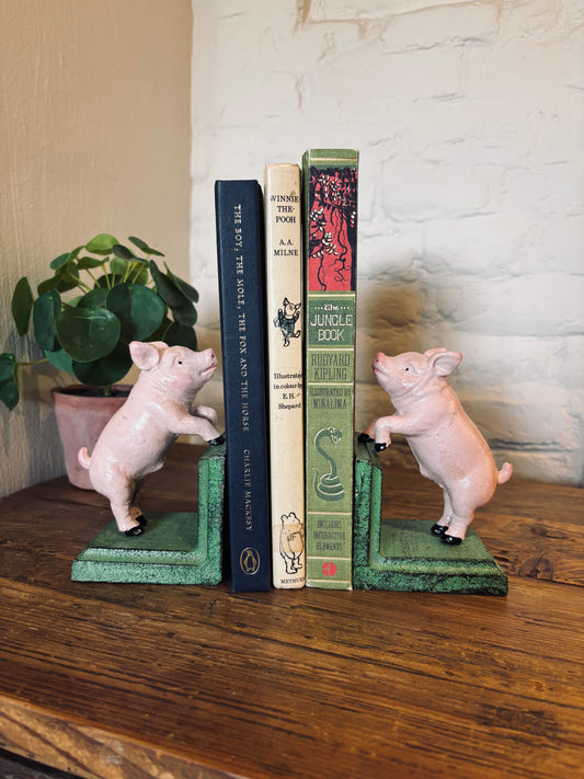 Cast Iron Antiqued Pair of Pig Bookends