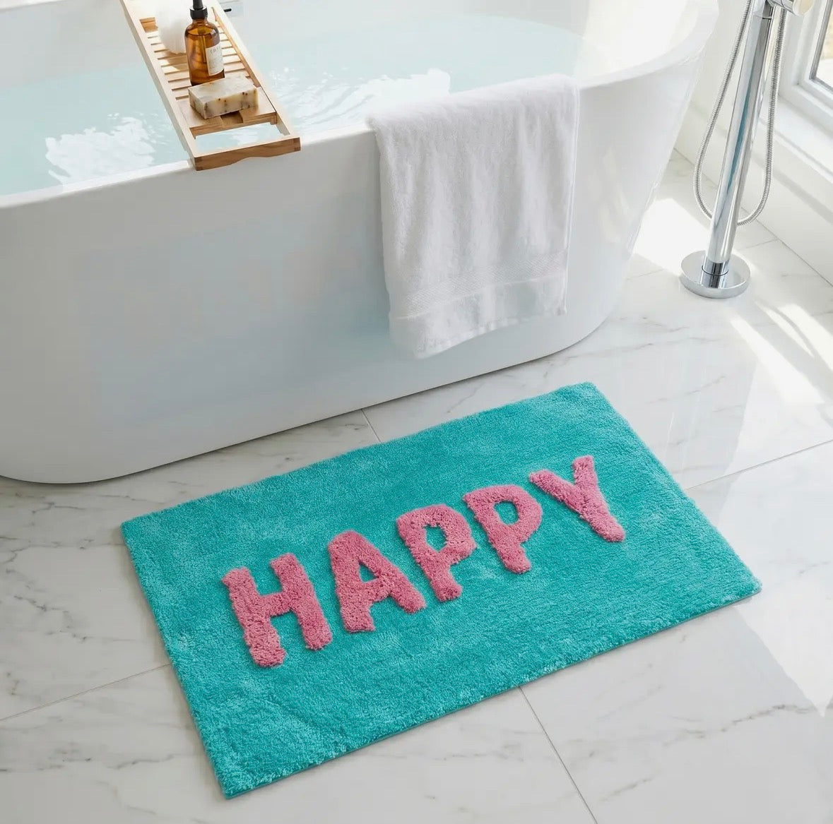 Bath Mat - Happy Turquoise And Pink