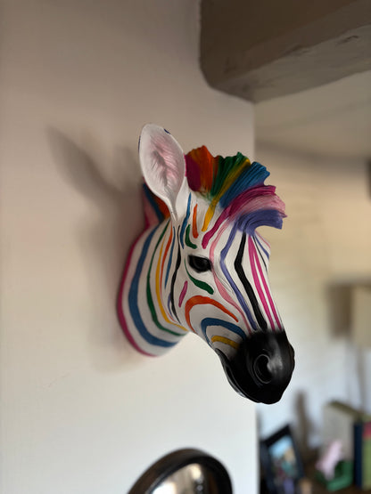 Wall Mounted Head - Rainbow Zebra