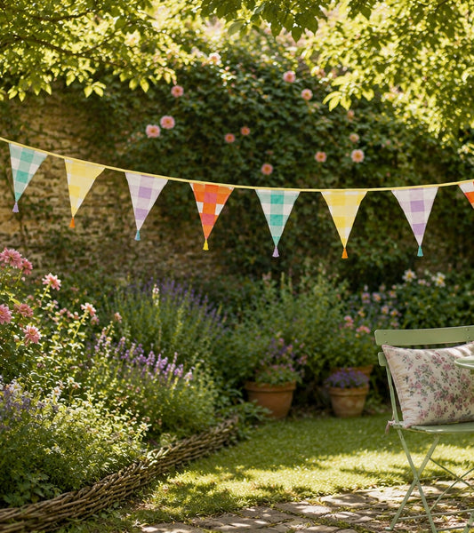 Colourful Gingham Tassel Cotton Bunting 3m