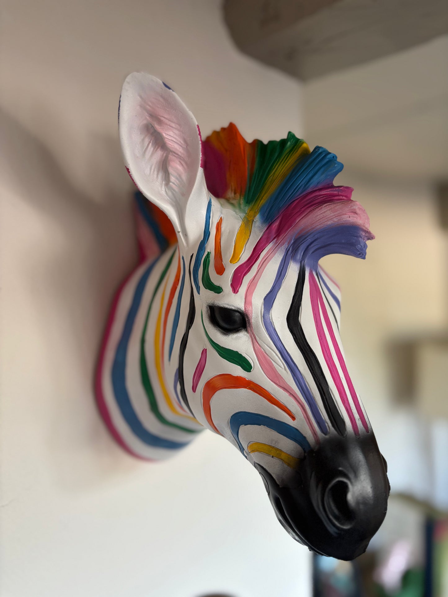 Wall Mounted Head - Rainbow Zebra