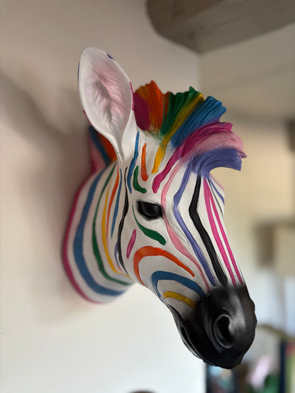 Wall Mounted Head - Rainbow Zebra