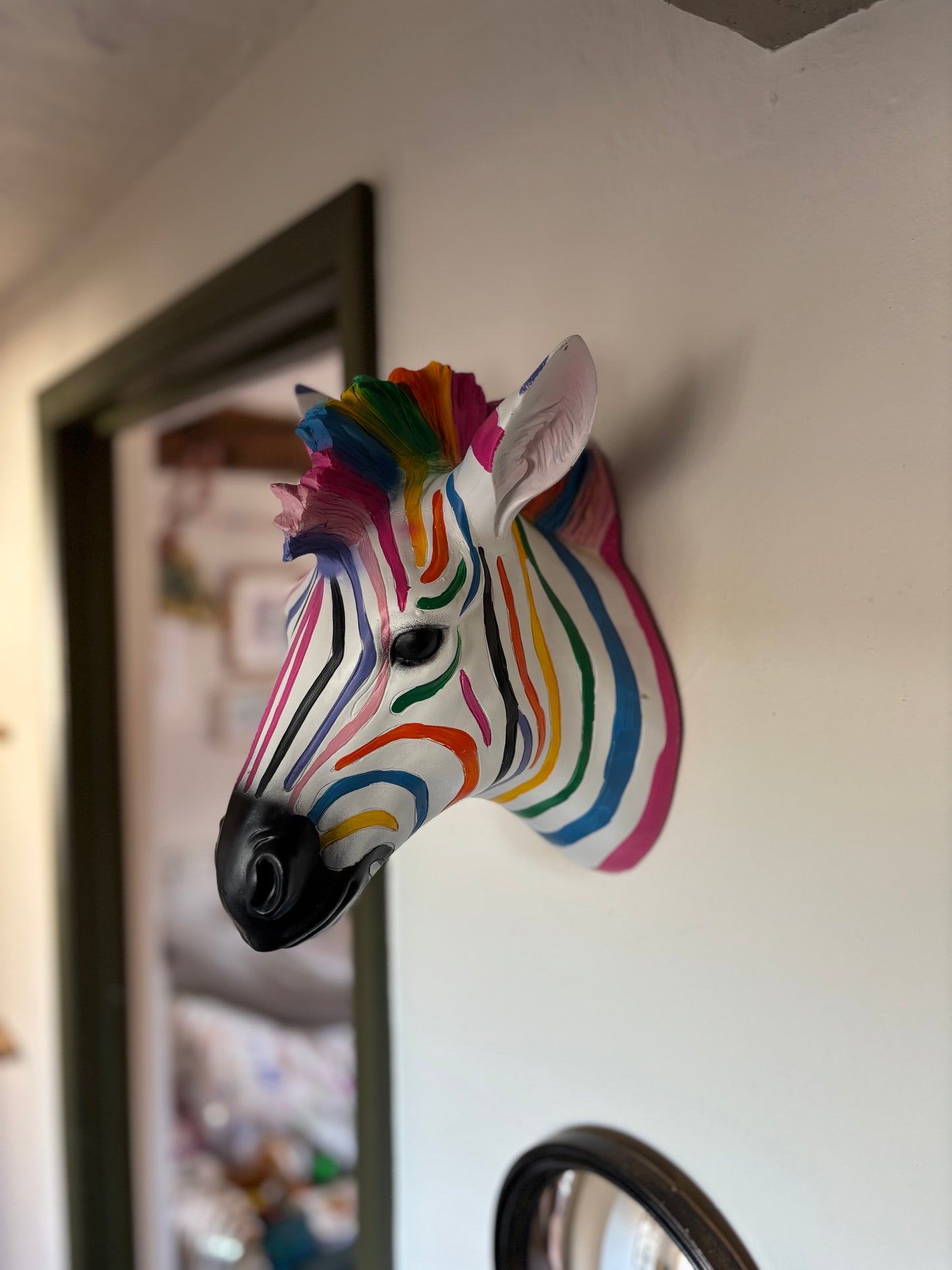 Wall Mounted Head - Rainbow Zebra