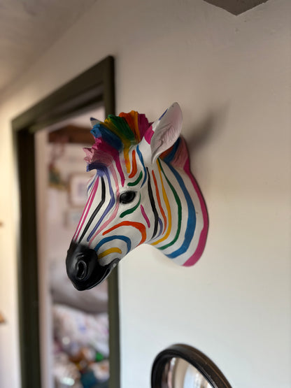 Wall Mounted Head - Rainbow Zebra
