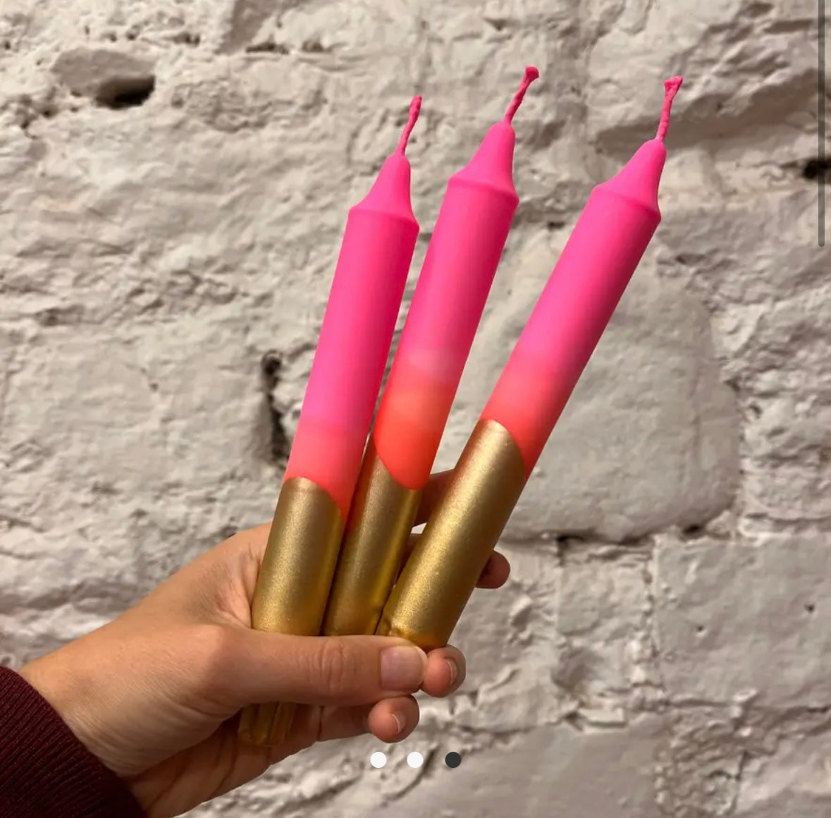 Candles - Neon Pink With Gold Dip Dinner Candles Pack of 2