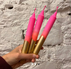 Candles - Neon Pink With Gold Dip Dinner Candles Pack of 2