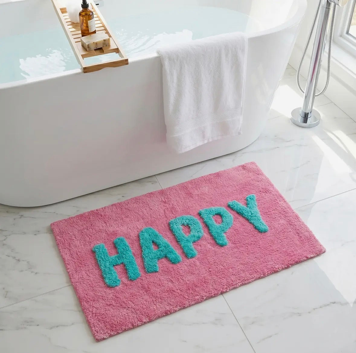Bath Mat - Happy Pink And Turquoise