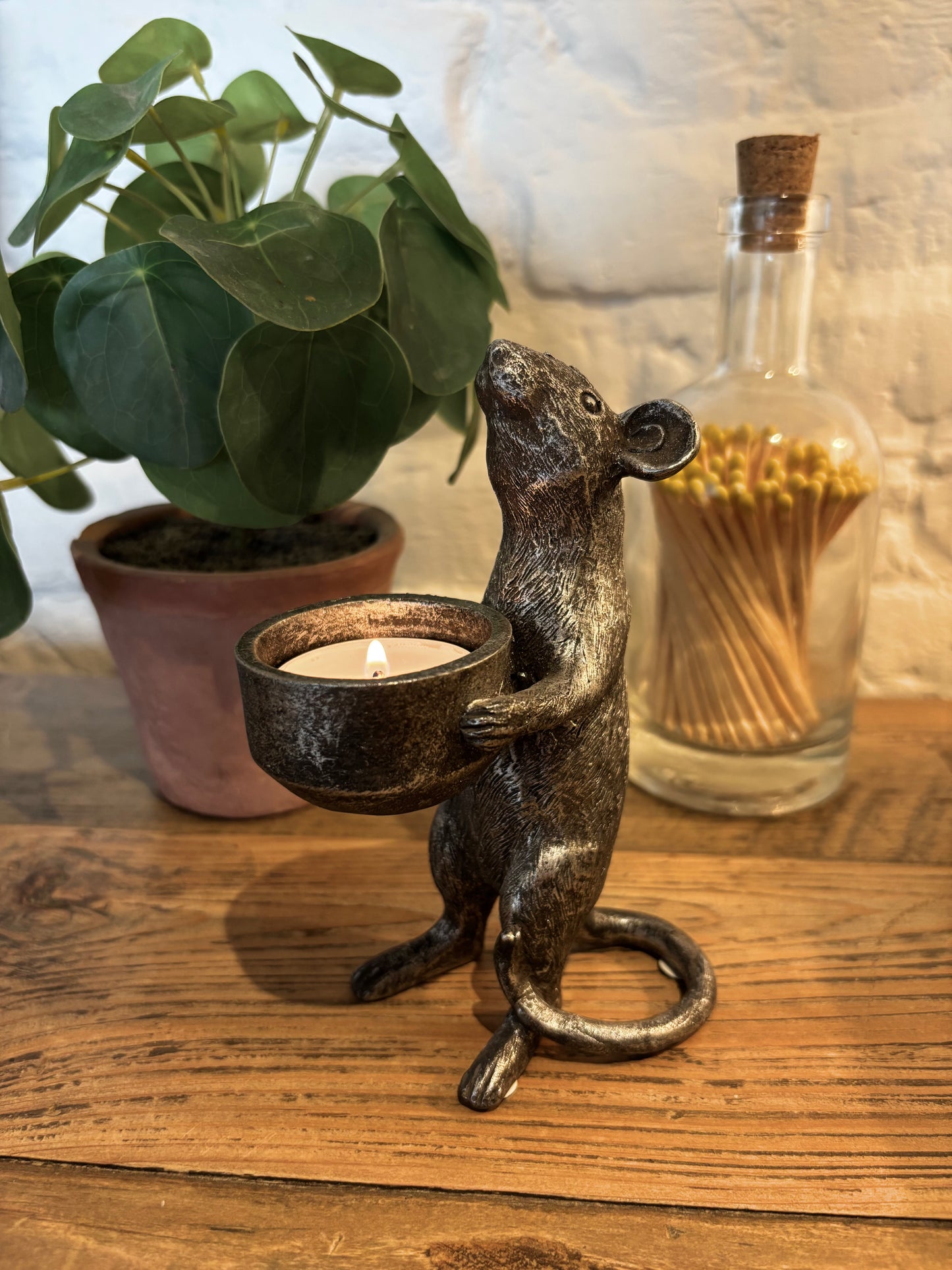 Mouse Tealight Candle Holder - Pewter