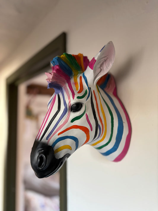 Wall Mounted Head - Rainbow Zebra