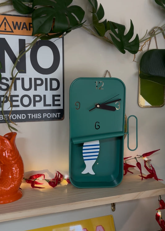 Teal With Blue/White Sardine Clock