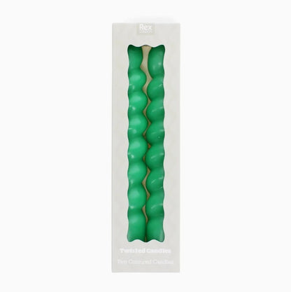 Green Twisted Candles - Pack Of 2