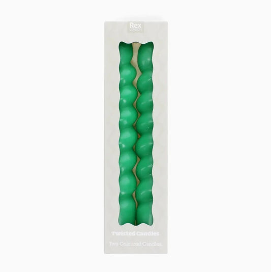 Green Twisted Candles - Pack Of 2