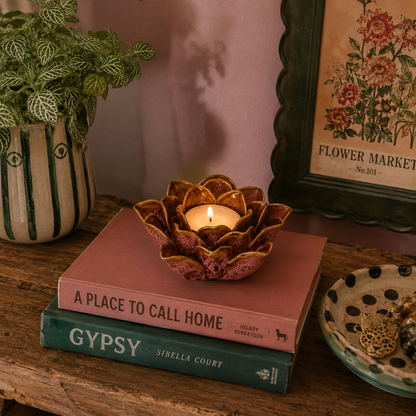 Mottled Pink Floral Ceramic Tealight Holder