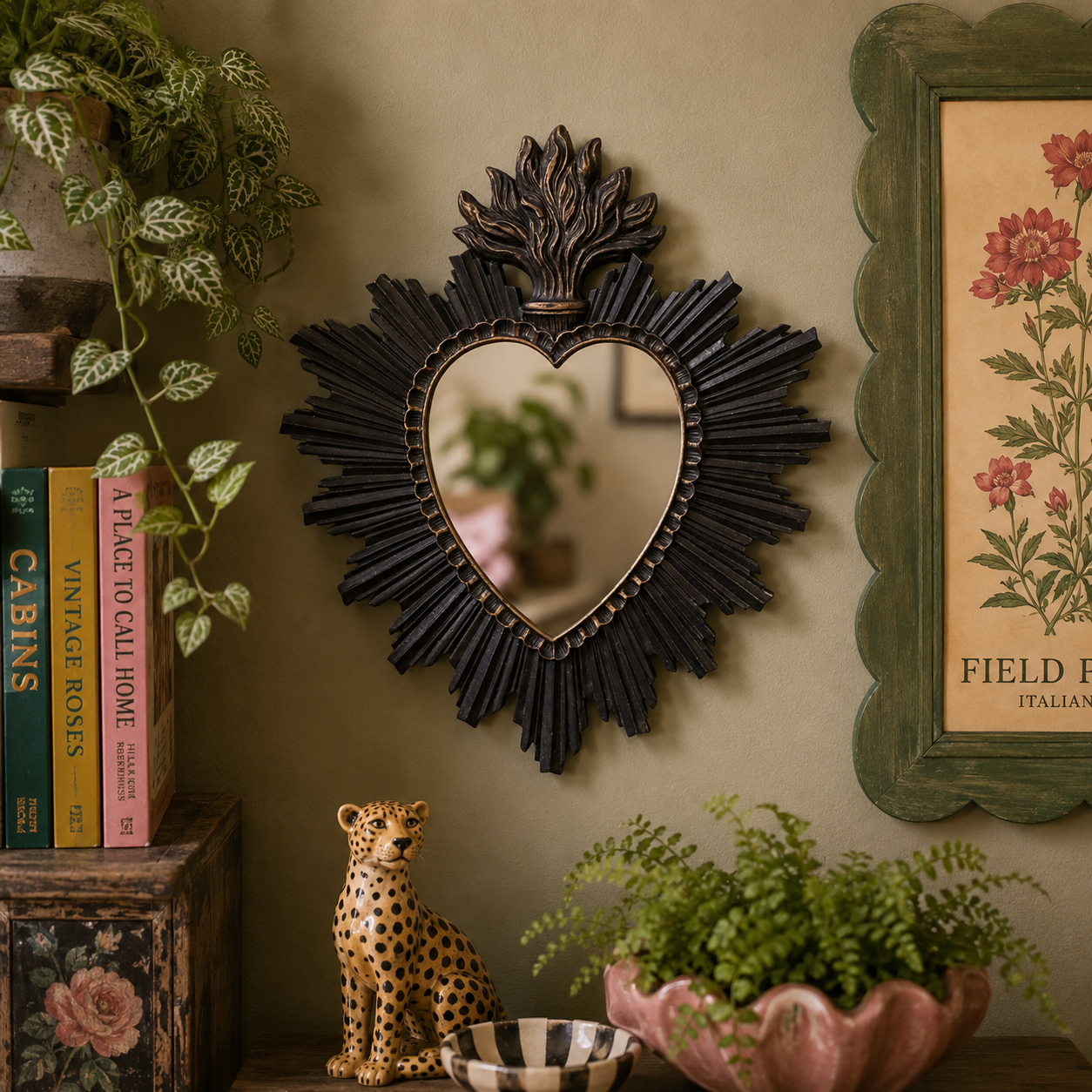 Small Black "Sacred Heart" Mirror