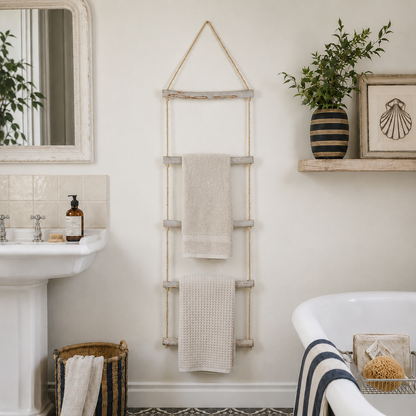 Rope Ladder Towel Rail with Natural Wood