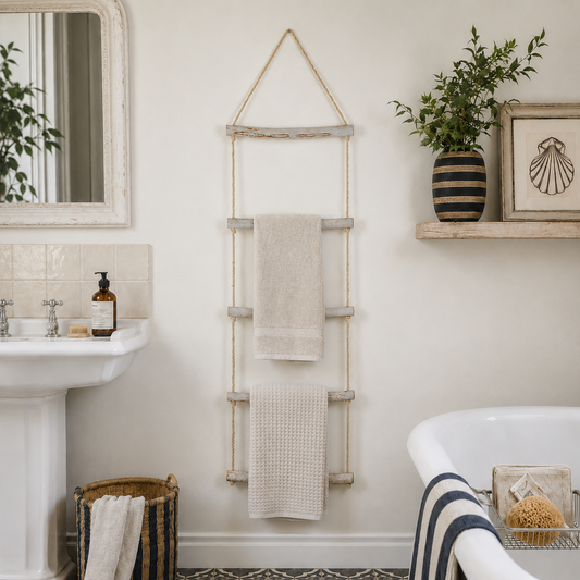 Rope Ladder Towel Rail with Natural Wood