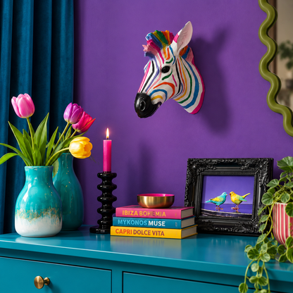 Wall Mounted Head - Rainbow Zebra