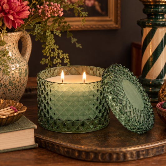 Green Round Embossed Candle Jar