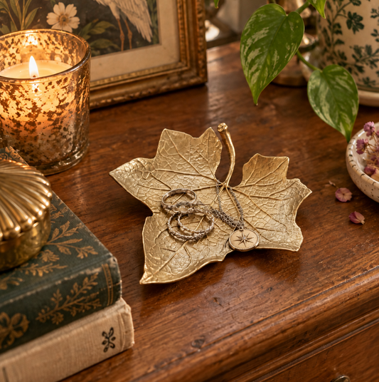 Antiqued Gold Maple Leaf Jewellery Dish