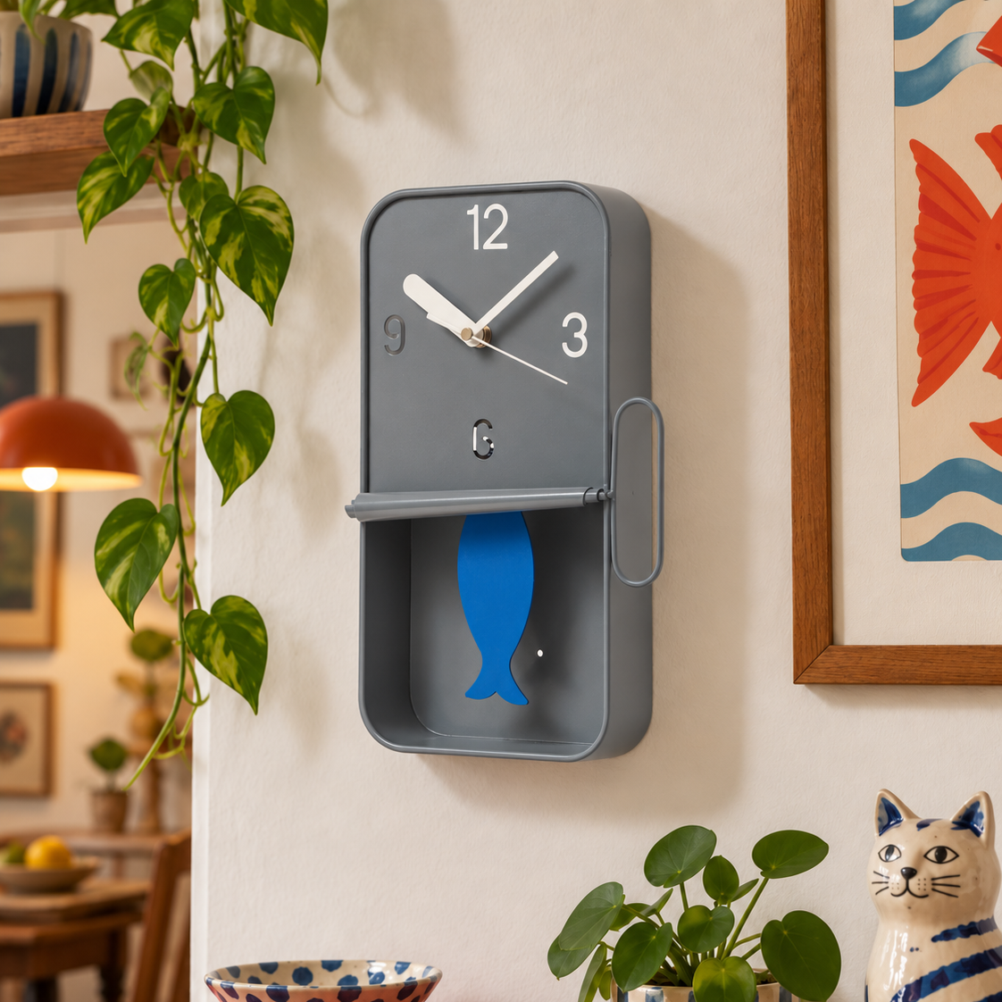 Light Grey And Blue Sardine Clock