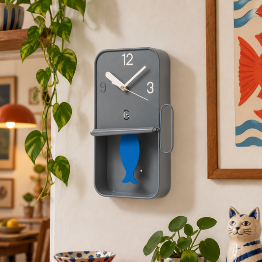 Light Grey And Blue Sardine Clock