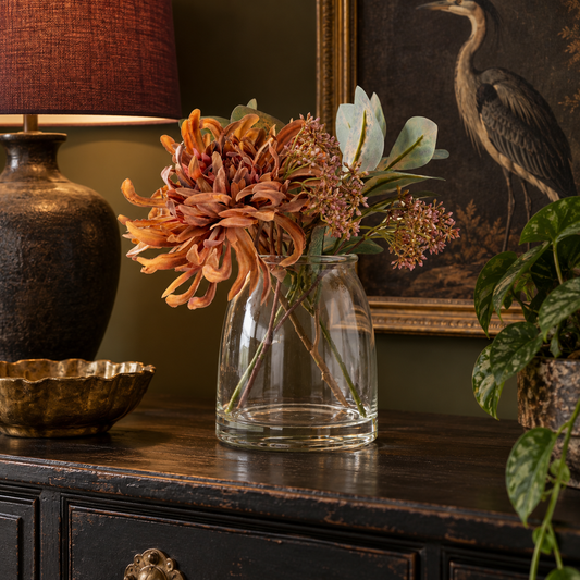 Chrysanthemum Autumnal Florals in Glass Vase
