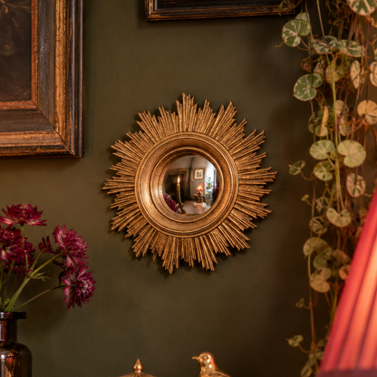 Gold Antiqued Ornate Small Convex Mirror