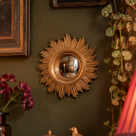 Gold Antiqued Ornate Small Convex Mirror