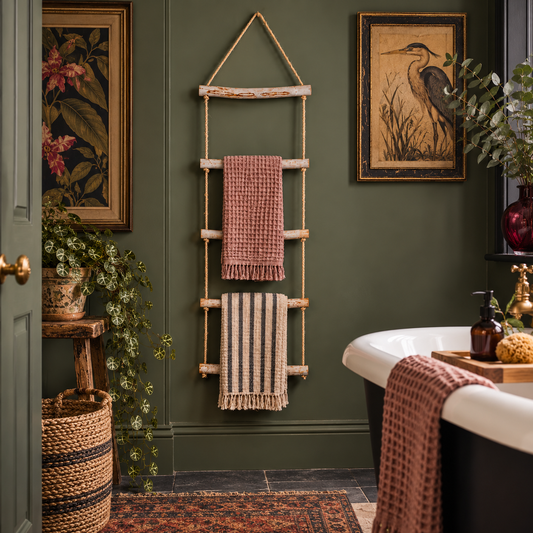 Rope Ladder Towel Rail with Natural Wood