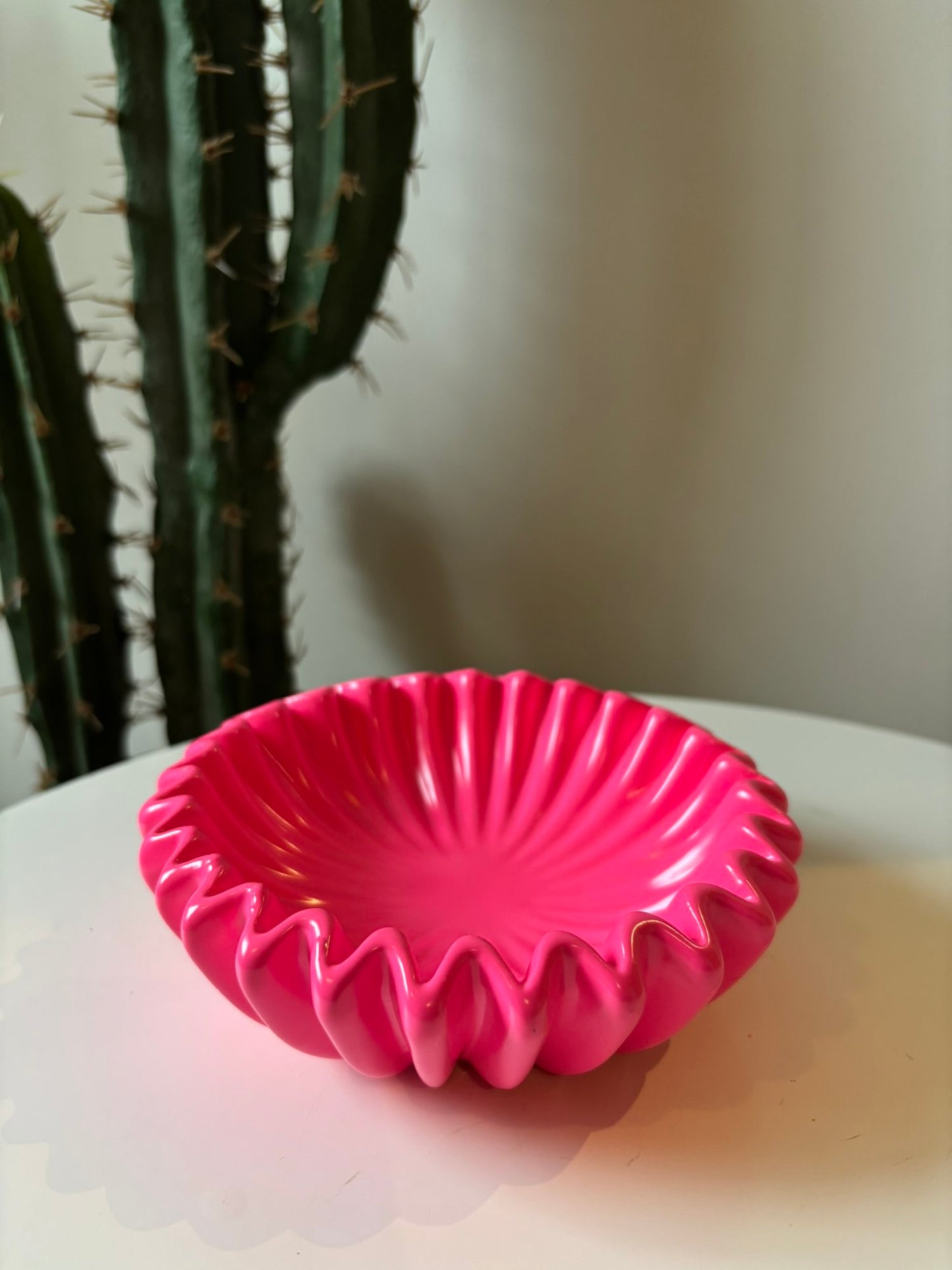 Neon Pink Pleated Ceramic Bowl