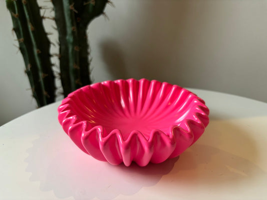 Neon Pink Pleated Ceramic Bowl