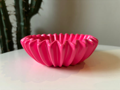 Neon Pink Pleated Ceramic Bowl