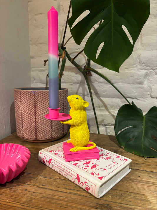 Book Mouse Candle Holder - Popping Pink And Yellow