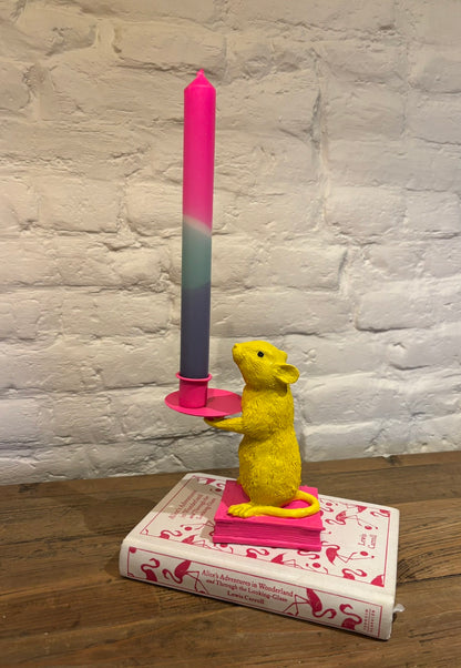 Book Mouse Candle Holder - Popping Pink And Yellow